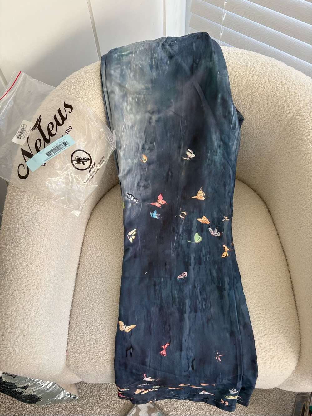 Women’s Navy Butterfly-Print Wide Leg Jeans